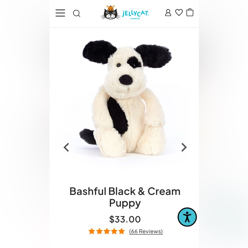 Jellycat Bashful Black & Cream Puppy - Medium 12” - Picture 11 of 12